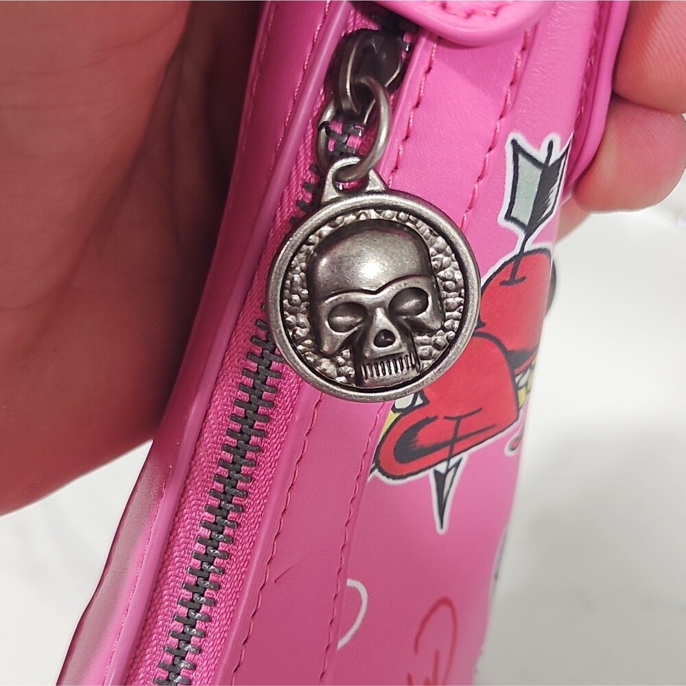 Y2K STYLE - Ed Hardy Pink Stud Shoulder Bag Skull Rose Graphic- see description - Picture 2 of 16